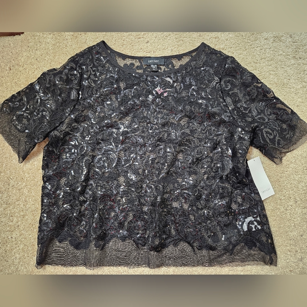 Karen Kane black sequin lace top